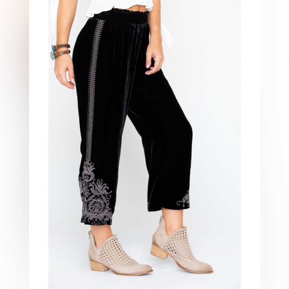 Johnny Was Hirsch‎ Black Velvet Embroidered Pants Black Medium - Picture 14 of 14